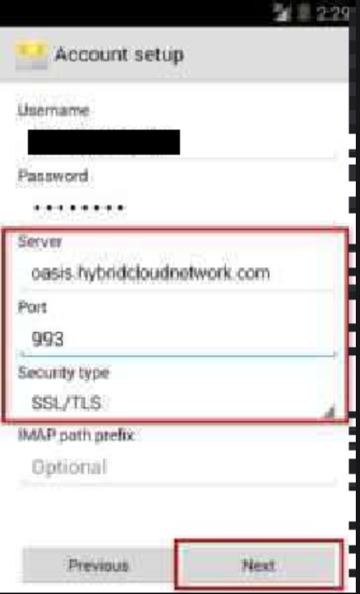 Setting Up Email For Android Phones Wesbytes   Setting Email Android IMAP ServerPort Security Type 
